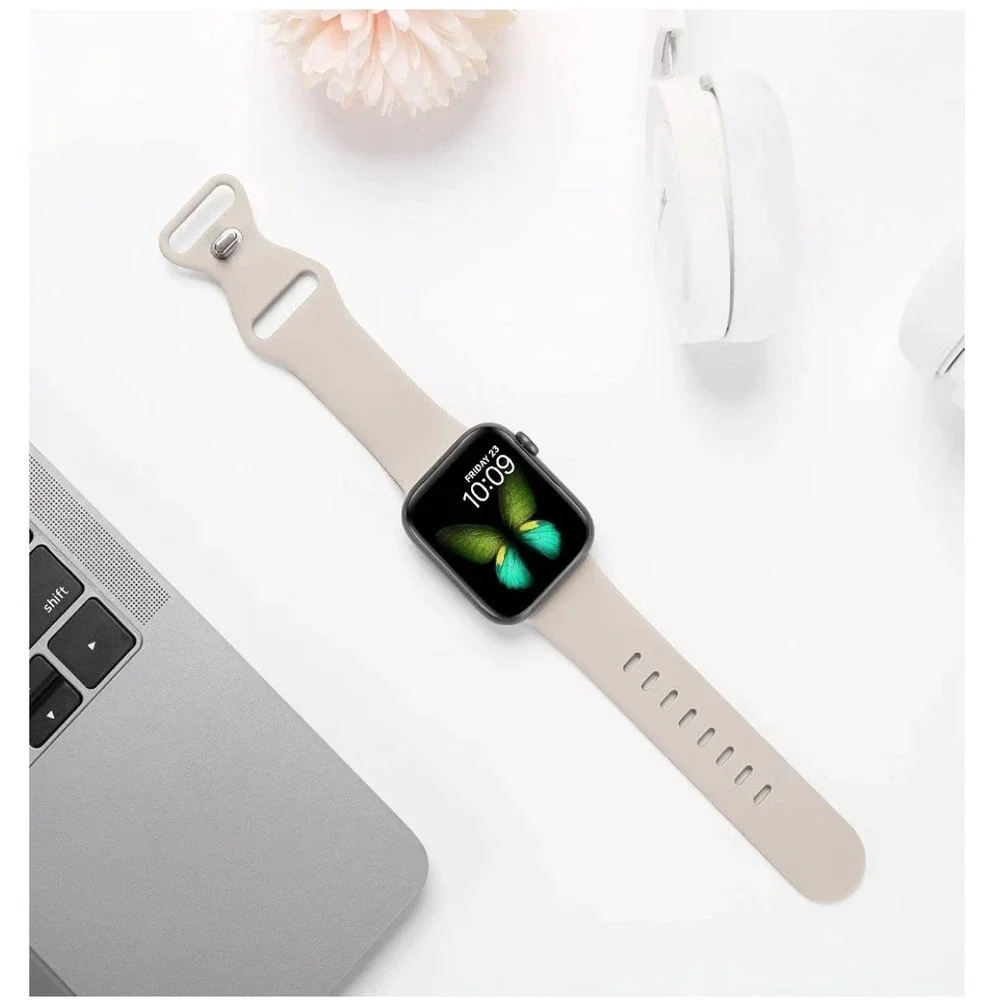 Beige Silicone Apple Watch Compatible Sport Band